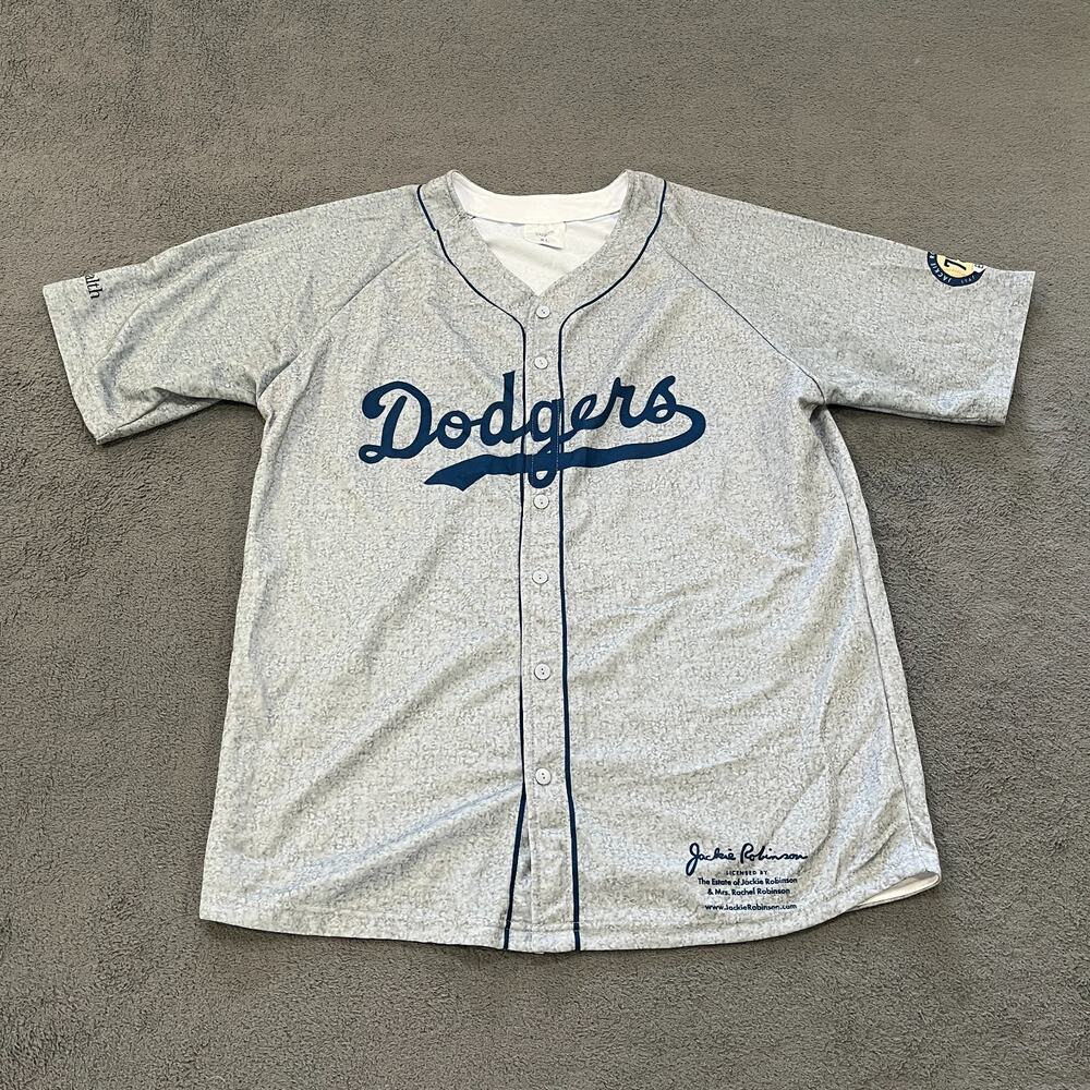 Los Angeles Dodgers Home Jersey Gray Blue Short Sleeve Baseball Men's Size XL